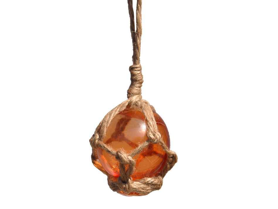 Orange Japanese Glass Ball Fishing Float With Brown Netting Decoration 2"