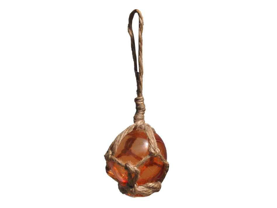 Orange Japanese Glass Ball Fishing Float With Brown Netting Decoration 2"
