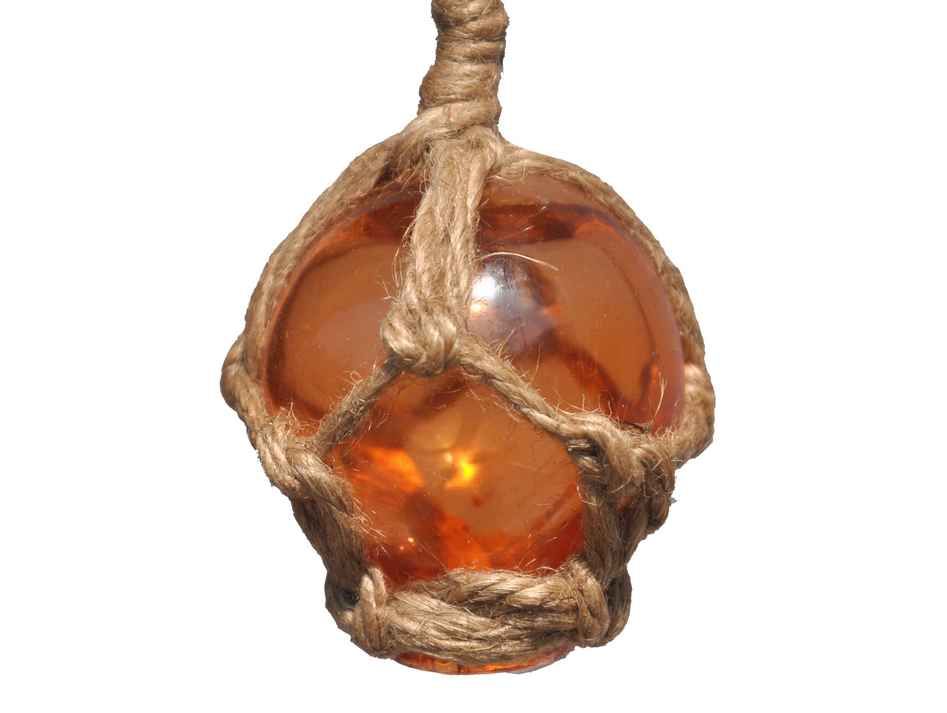 Orange Japanese Glass Ball Fishing Float With Brown Netting Decoration 2"
