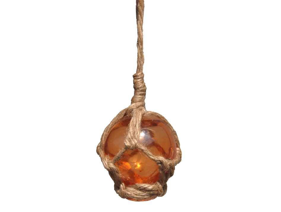 Orange Japanese Glass Ball Fishing Float With Brown Netting Decoration 2"