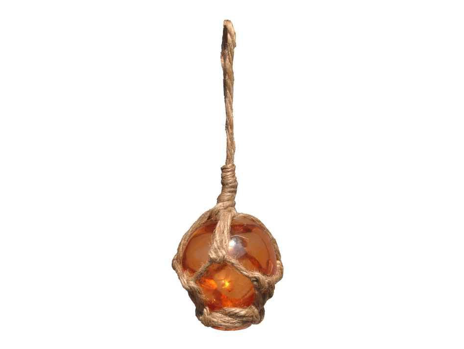 Orange Japanese Glass Ball Fishing Float With Brown Netting Decoration 2"