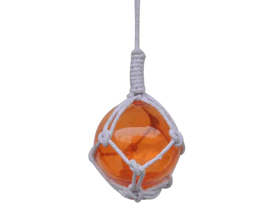 Orange Japanese Glass Ball Fishing Float With White Netting Decoration 2"