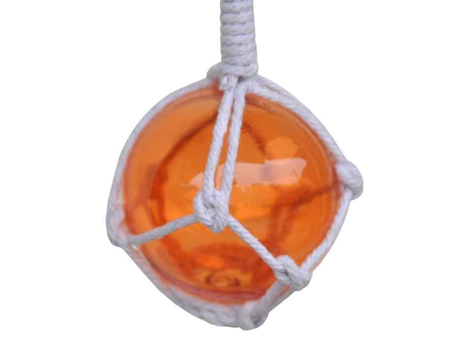 Orange Japanese Glass Ball Fishing Float With White Netting Decoration 2"