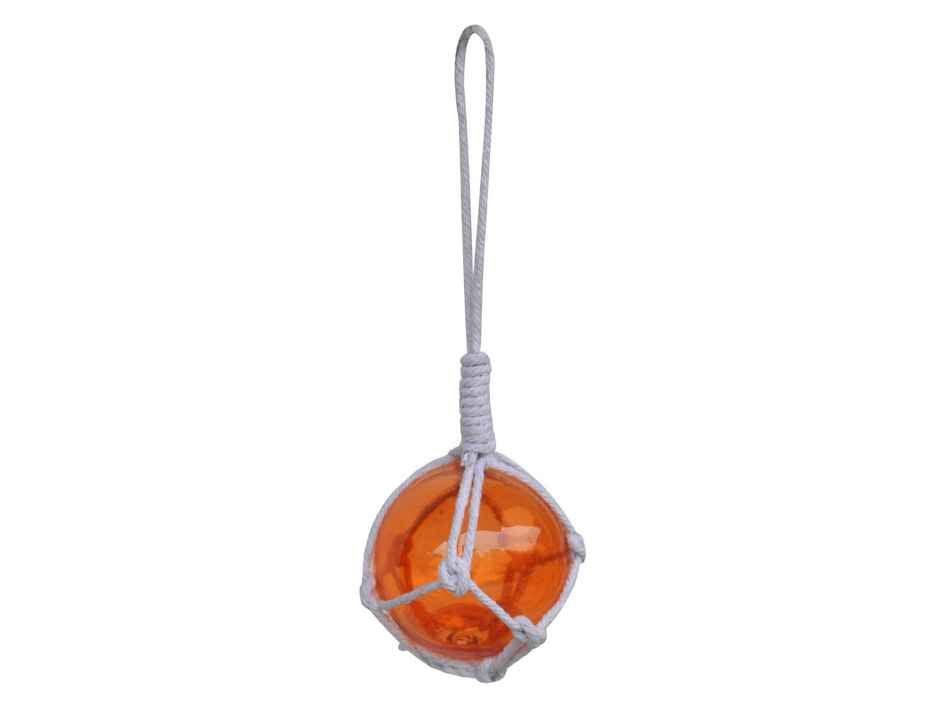 Orange Japanese Glass Ball Fishing Float With White Netting Decoration 2"