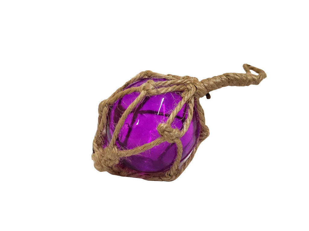 Purple Japanese Glass Ball Fishing Float With Brown Netting Decoration 2"