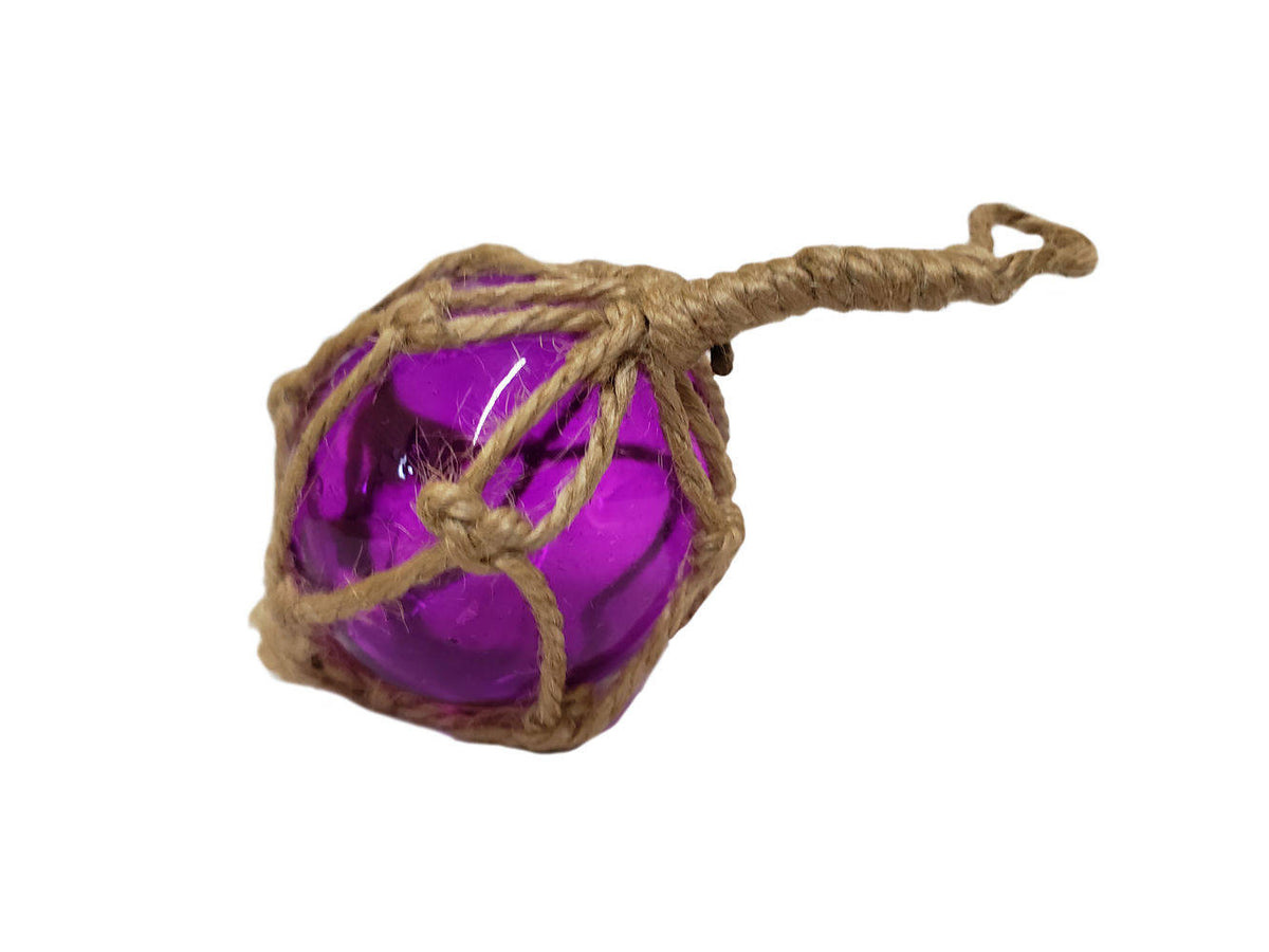 Purple Japanese Glass Ball Fishing Float With Brown Netting Decoration 2"