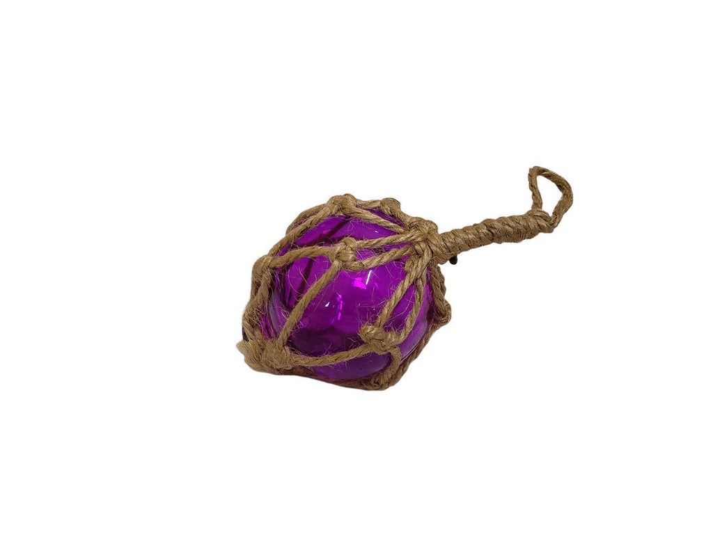 Purple Japanese Glass Ball Fishing Float With Brown Netting Decoration 2"