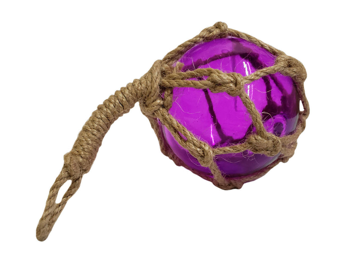 Purple Japanese Glass Ball Fishing Float With Brown Netting Decoration 4"