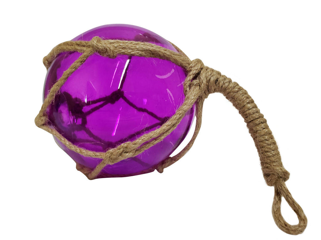 Purple Japanese Glass Ball Fishing Float With Brown Netting Decoration 4"