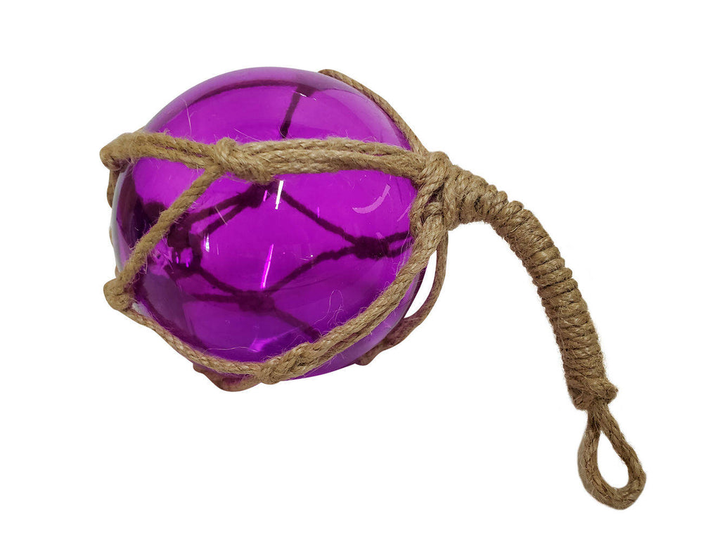 Purple Japanese Glass Ball Fishing Float With Brown Netting Decoration 4"