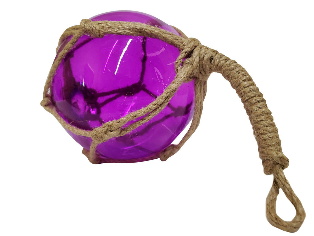 Purple Japanese Glass Ball Fishing Float With Brown Netting Decoration 4"