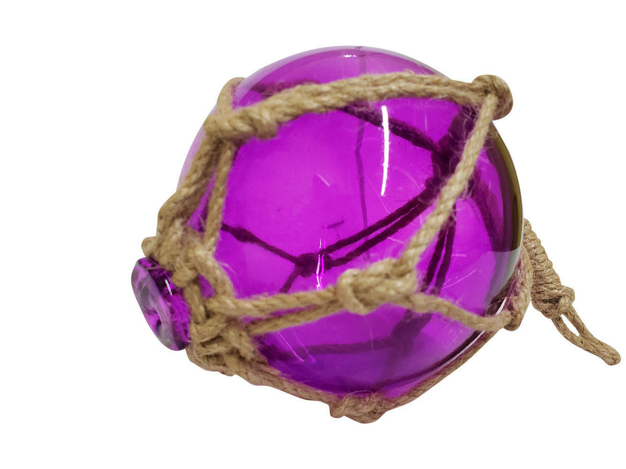 Purple Japanese Glass Ball Fishing Float With Brown Netting Decoration 6"