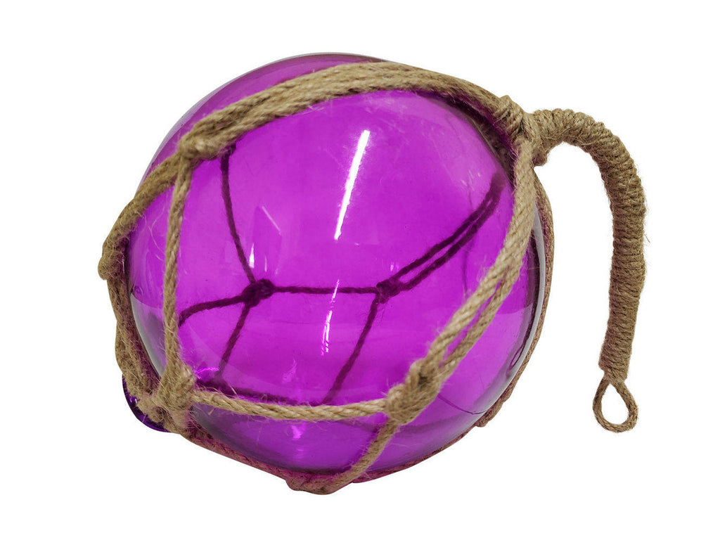 Purple Japanese Glass Ball Fishing Float With Brown Netting Decoration 6"