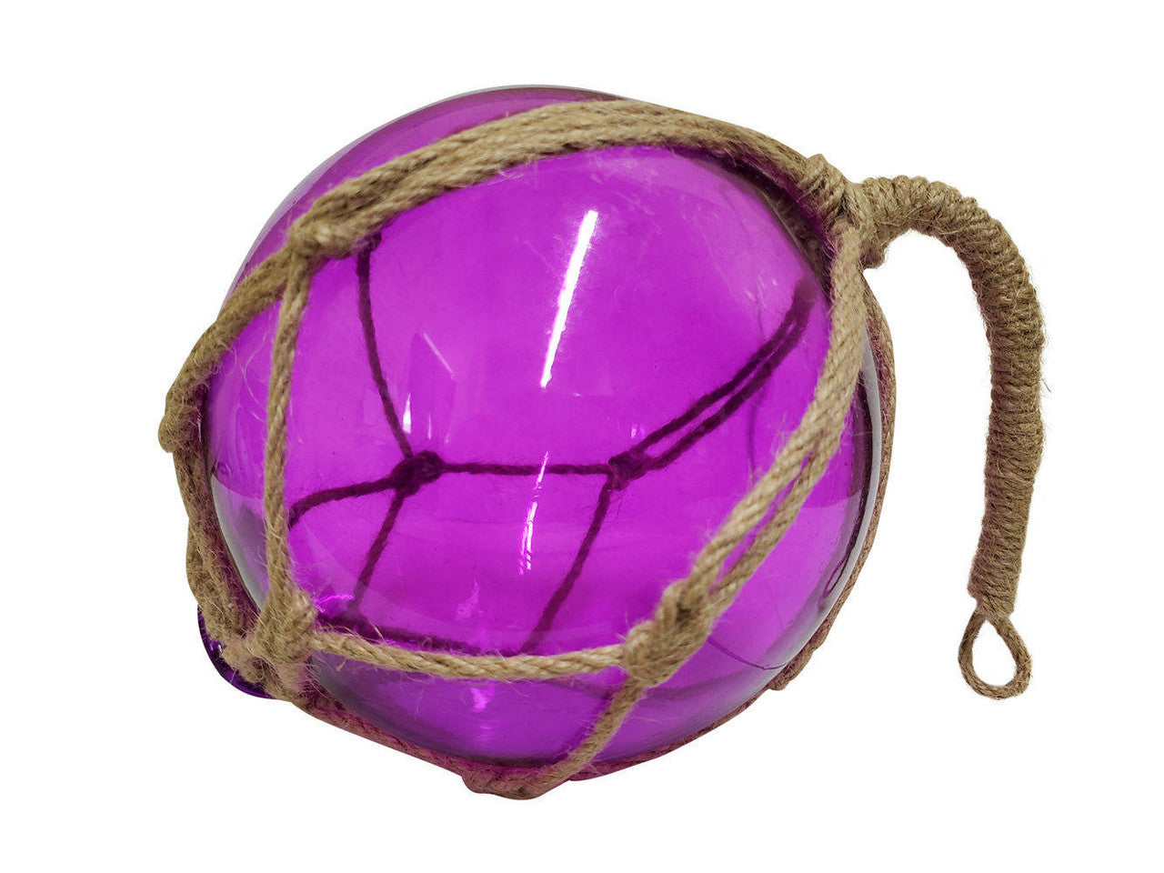 Purple Japanese Glass Ball Fishing Float With Brown Netting Decoration 6"