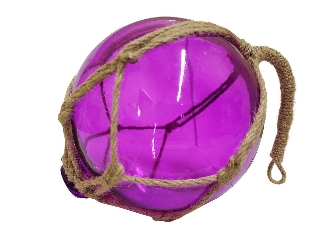 Purple Japanese Glass Ball Fishing Float With Brown Netting Decoration 6"