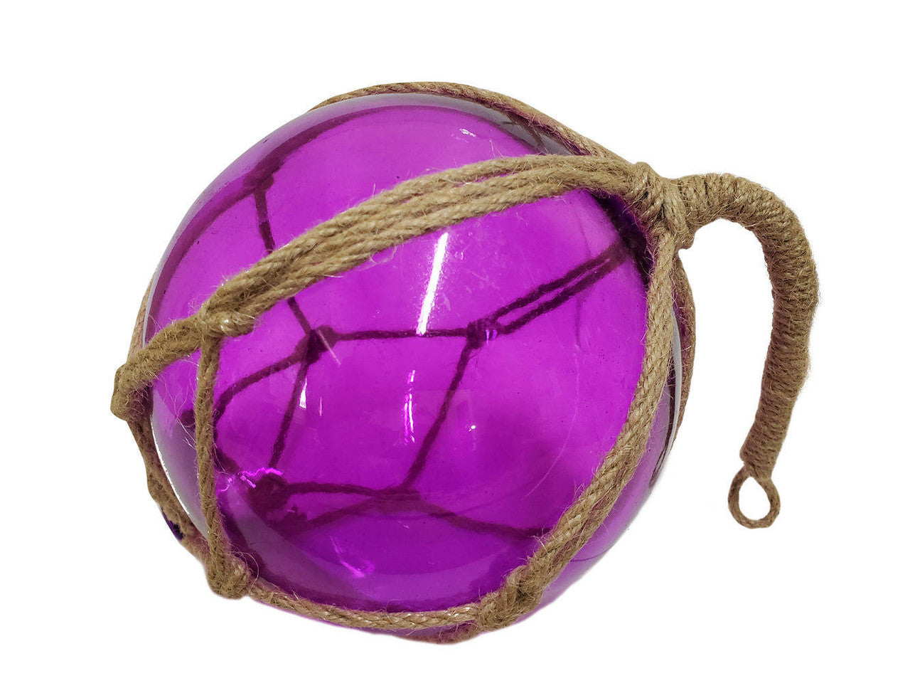 Purple Japanese Glass Ball Fishing Float With Brown Netting Decoration 6"