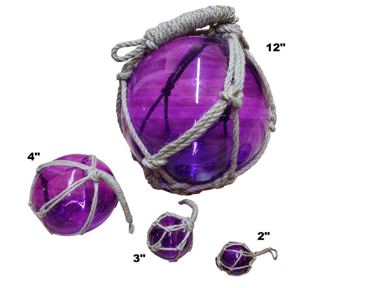 Purple Japanese Glass Ball Fishing Float With Brown Netting Decoration 6"