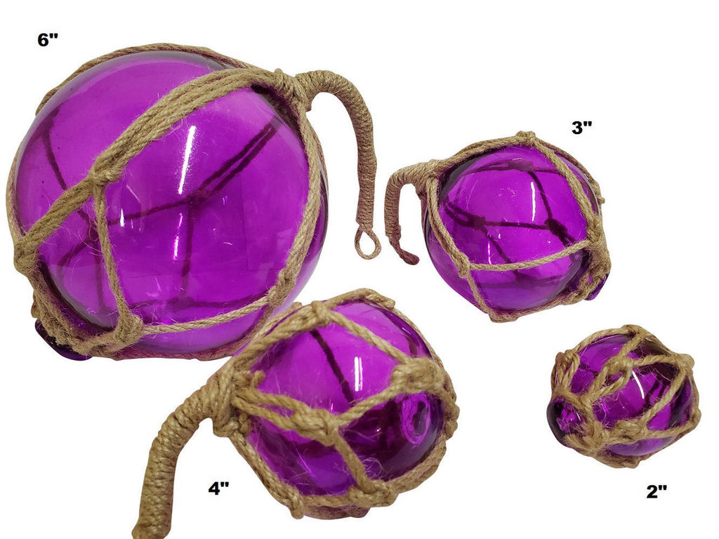 Purple Japanese Glass Ball Fishing Float With Brown Netting Decoration 6"