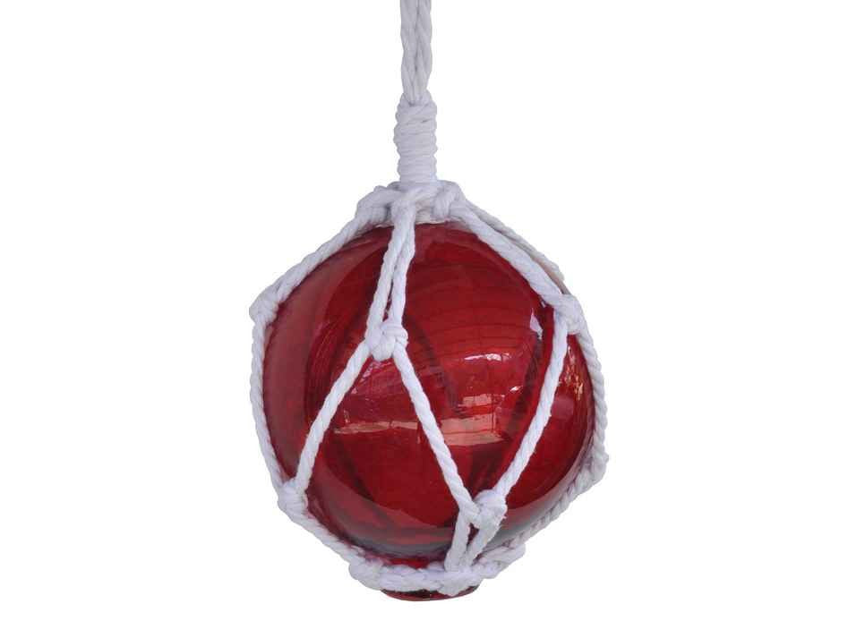 Red Japanese Glass Ball Fishing Float With White Netting Decoration 6"
