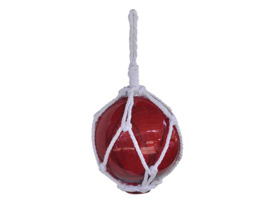Red Japanese Glass Ball Fishing Float With White Netting Decoration 6"