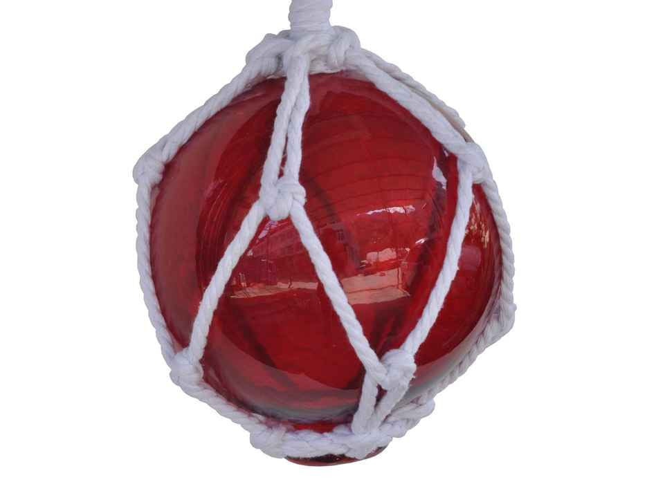 Red Japanese Glass Ball Fishing Float With White Netting Decoration 6"