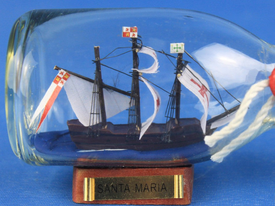 Santa Maria Model Ship in a Glass Bottle 5"