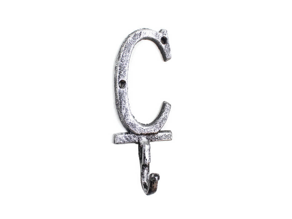 Rustic Silver Cast Iron Letter C Alphabet Wall Hook 6"