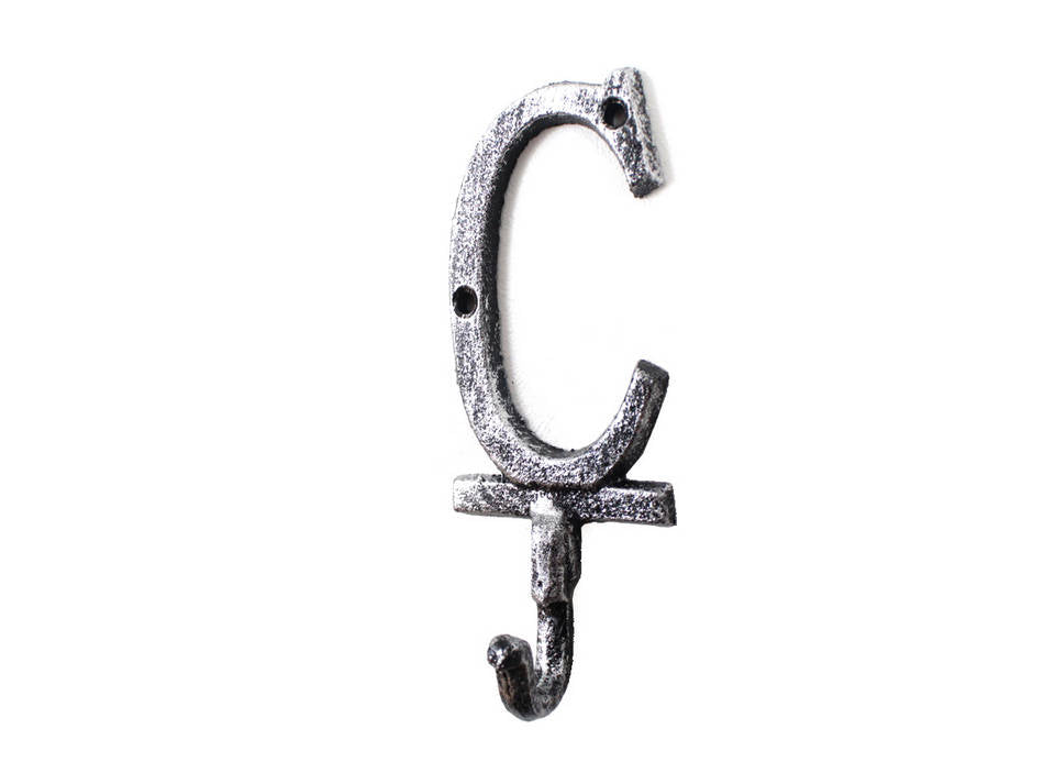 Rustic Silver Cast Iron Letter C Alphabet Wall Hook 6"