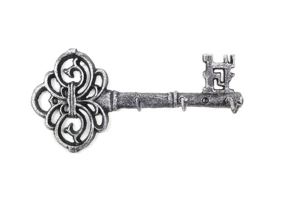 Rustic Silver Cast Iron Vintage Key Wall Mounted Key Hooks 11"