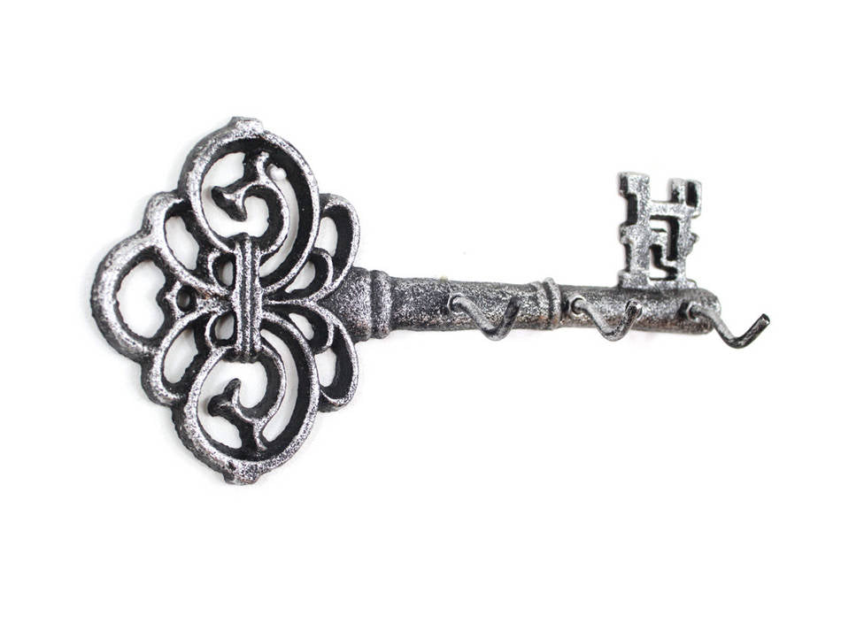 Rustic Silver Cast Iron Vintage Key Wall Mounted Key Hooks 11"