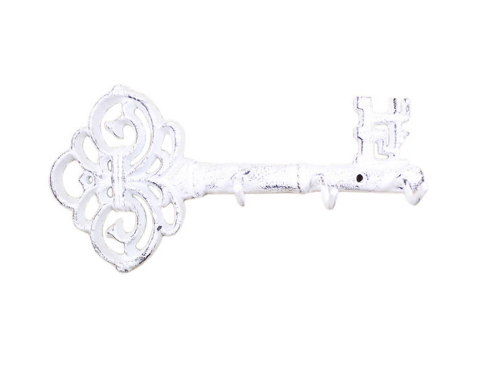Whitewashed Cast Iron Vintage Key Wall Mounted Key Hooks 11""