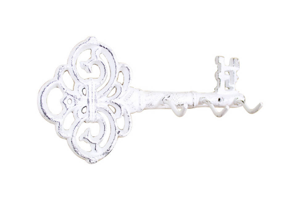 Whitewashed Cast Iron Vintage Key Wall Mounted Key Hooks 11""