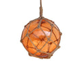 Orange Japanese Glass Ball Fishing Float With Brown Netting Decoration 12"