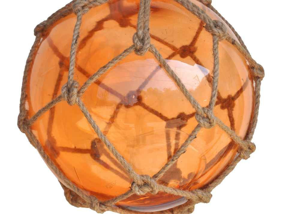 Orange Japanese Glass Ball Fishing Float With Brown Netting Decoration 12"
