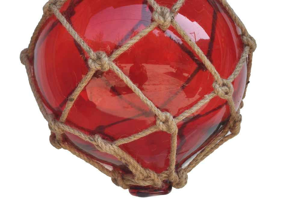 Red Japanese Glass Ball Fishing Float With Brown Netting Decoration 12"