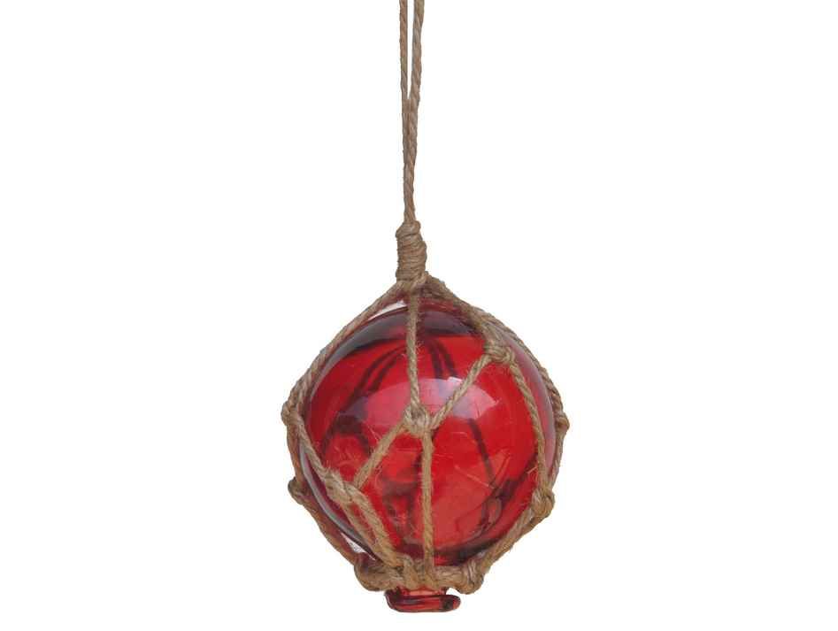 Red Japanese Glass Ball Fishing Float With Brown Netting Decoration 3"