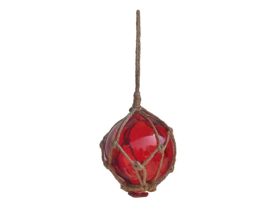 Red Japanese Glass Ball Fishing Float With Brown Netting Decoration 3"