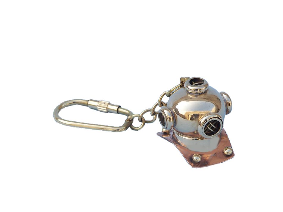 Solid Brass/Copper Diving Helmet Key Chain 5"