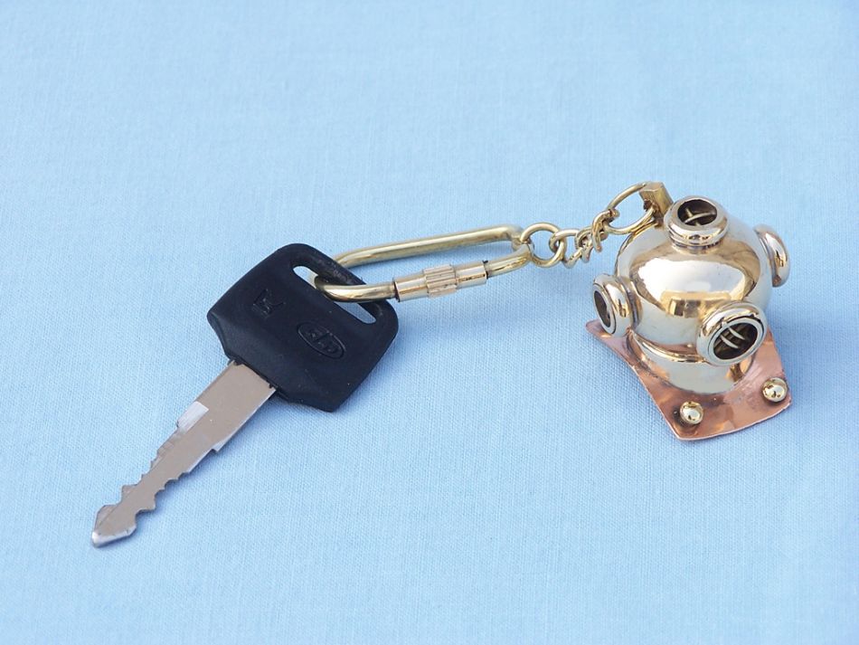 Solid Brass/Copper Diving Helmet Key Chain 5"
