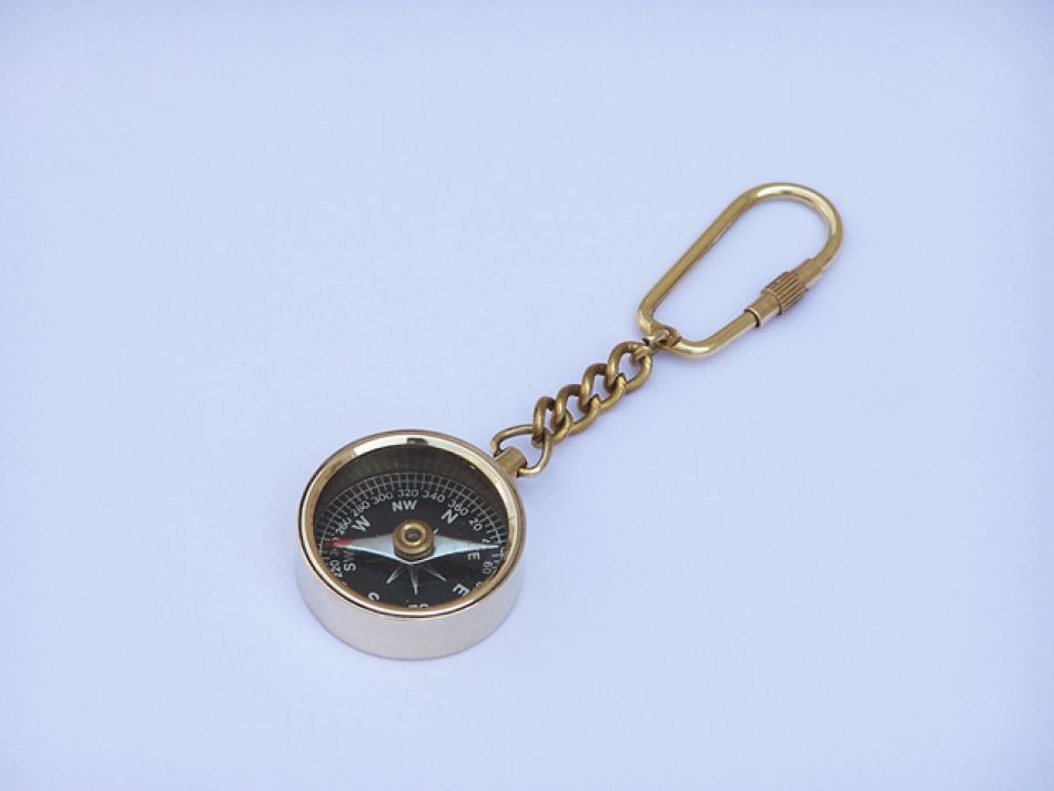 Solid Brass Compass Key Chain 5"