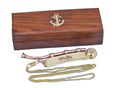 Solid Brass/Copper Bosun Whistle 6" w/ Rosewood Box