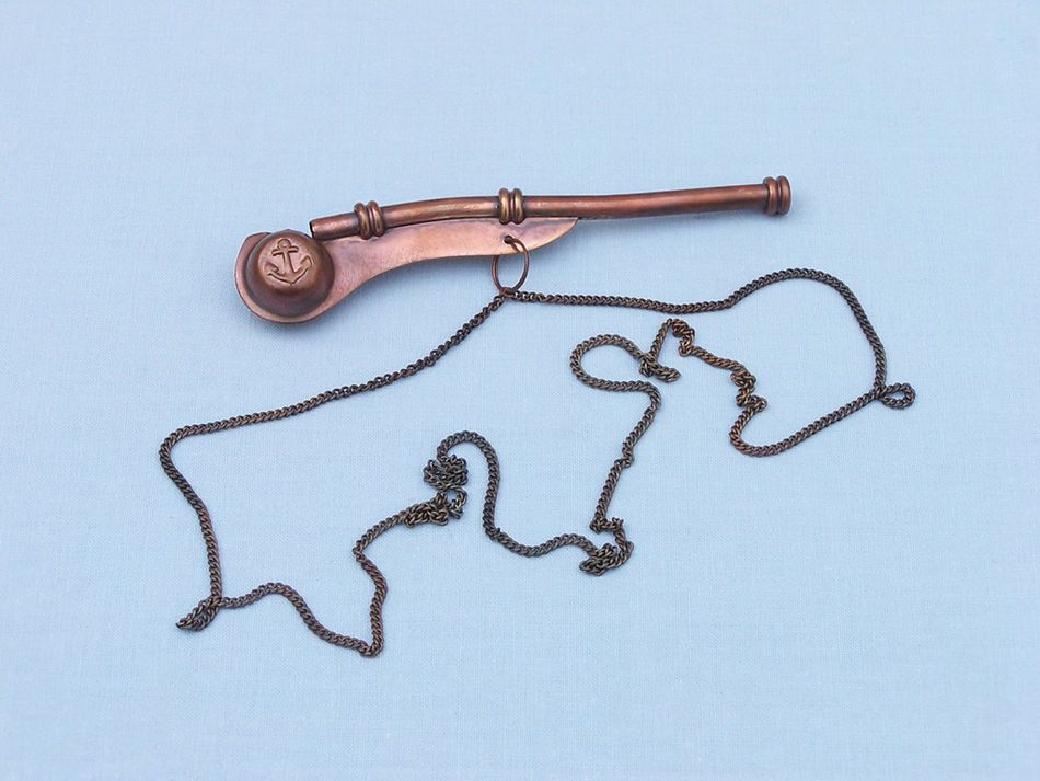 Antique Copper Boatswain (Bosun) Whistle 5" w/ Rosewood Box