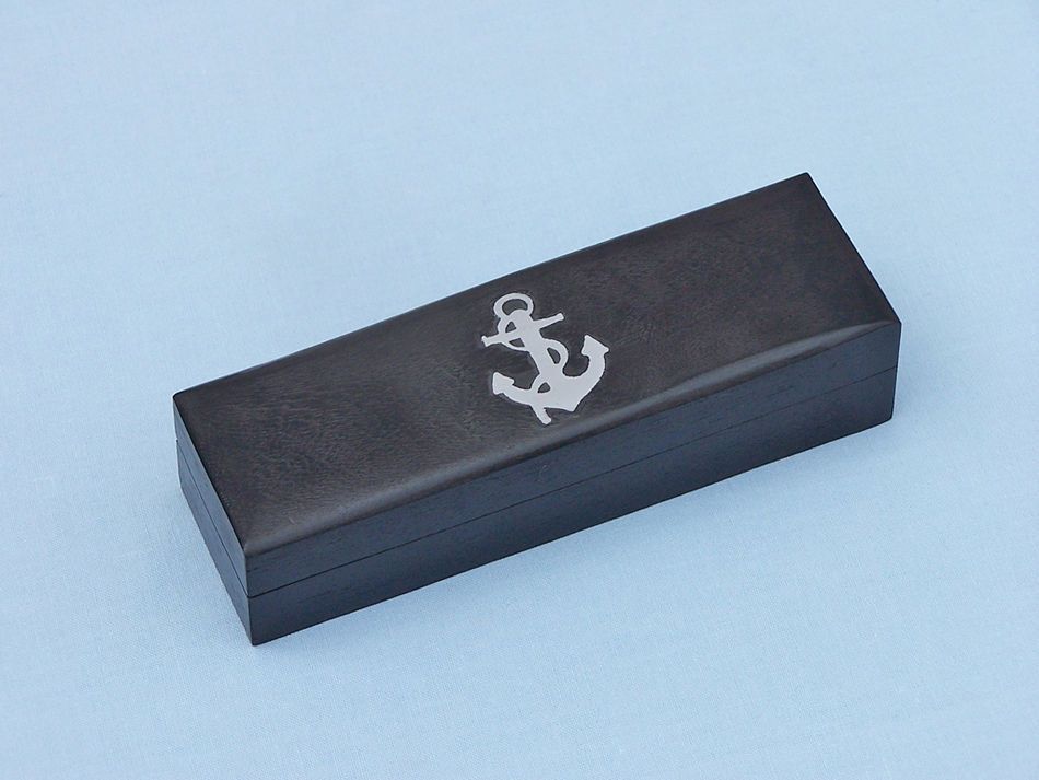 Chrome Boatswain (Bosun) Whistle 5" w/ Black Rosewood Box