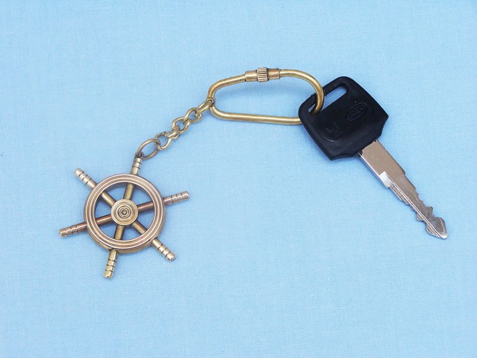 Solid Brass/Copper Ship Wheel Key Chain 5"