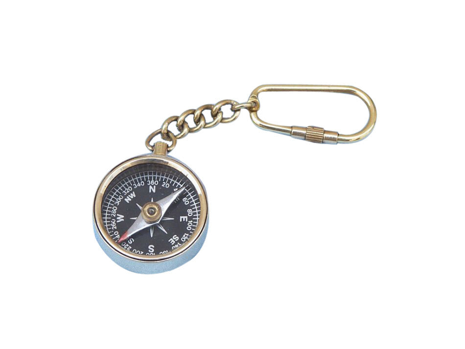 Solid Brass Compass Key Chain 5"