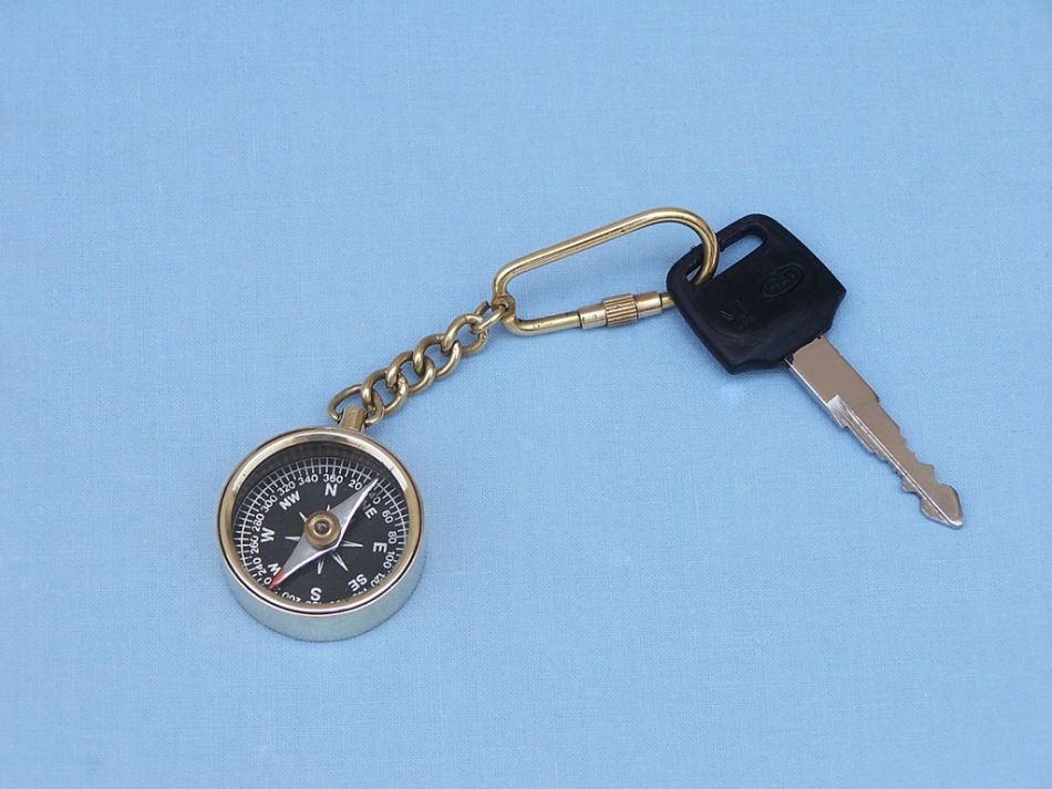 Solid Brass Compass Key Chain 5"