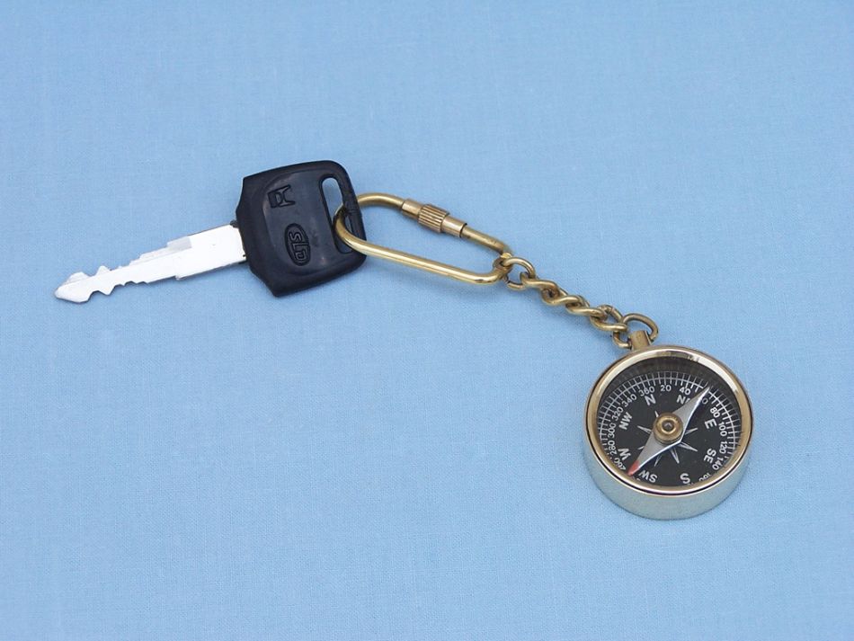 Solid Brass Compass Key Chain 5"