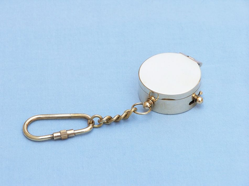 Solid Brass Compass w/Lid Key Chain 5"