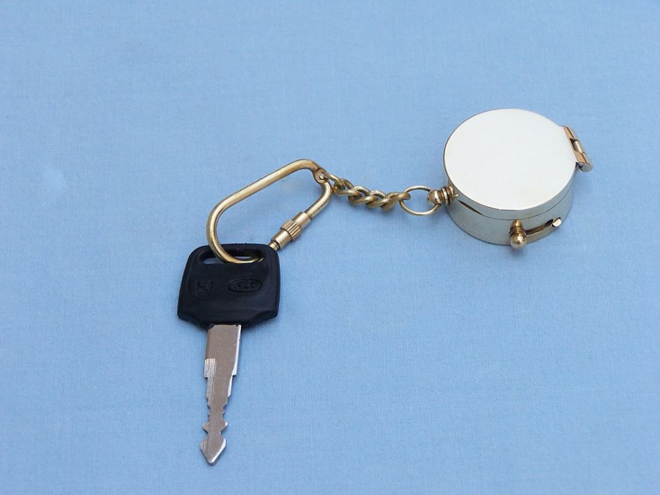 Solid Brass Compass w/Lid Key Chain 5"