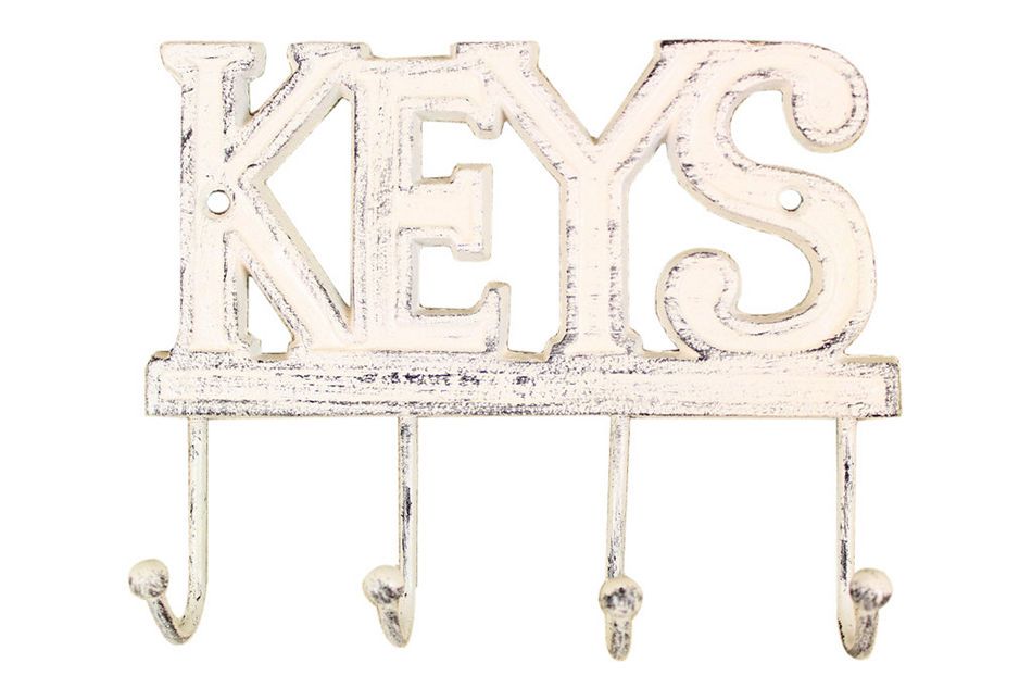 Whitewashed Cast Iron Keys Hooks 8"